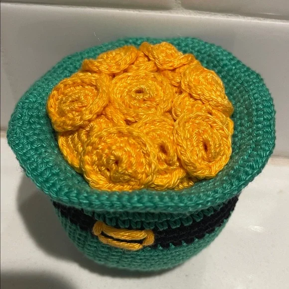 Handcrafted Crochet Pot of Gold Leprechaun Hat St. Patrick’s Day Holiday Decor - Picture 7 of 9